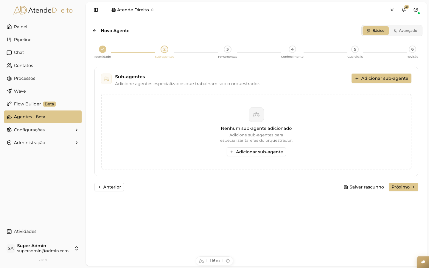 CAPTURAR: seção 'Sub-agents' com um Agent vinculado como sub-agent e a descrição do papel que ele exerce