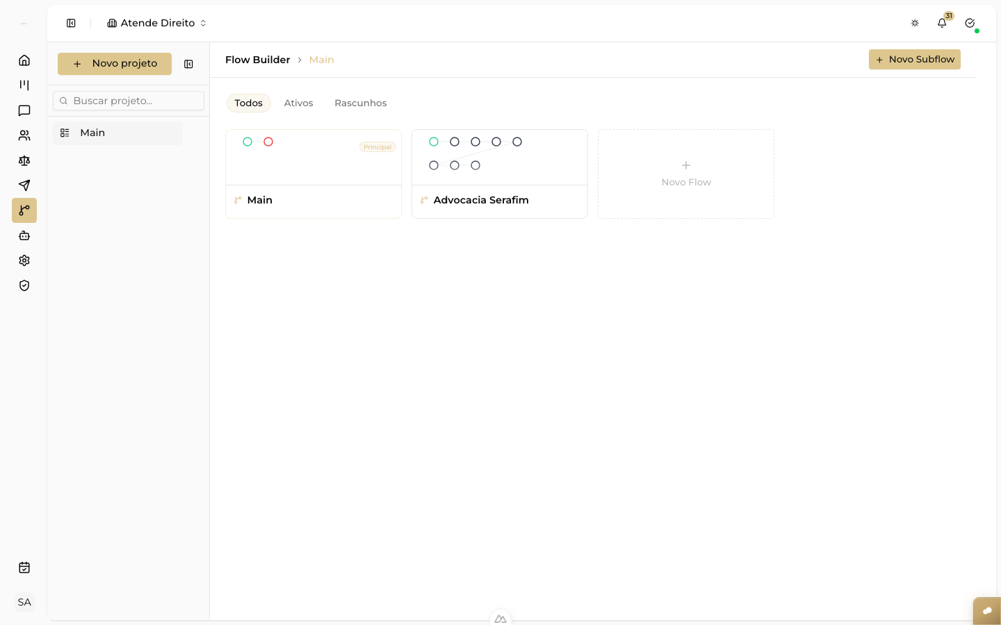 Canvas do Flow Builder aberto com a paleta de nós