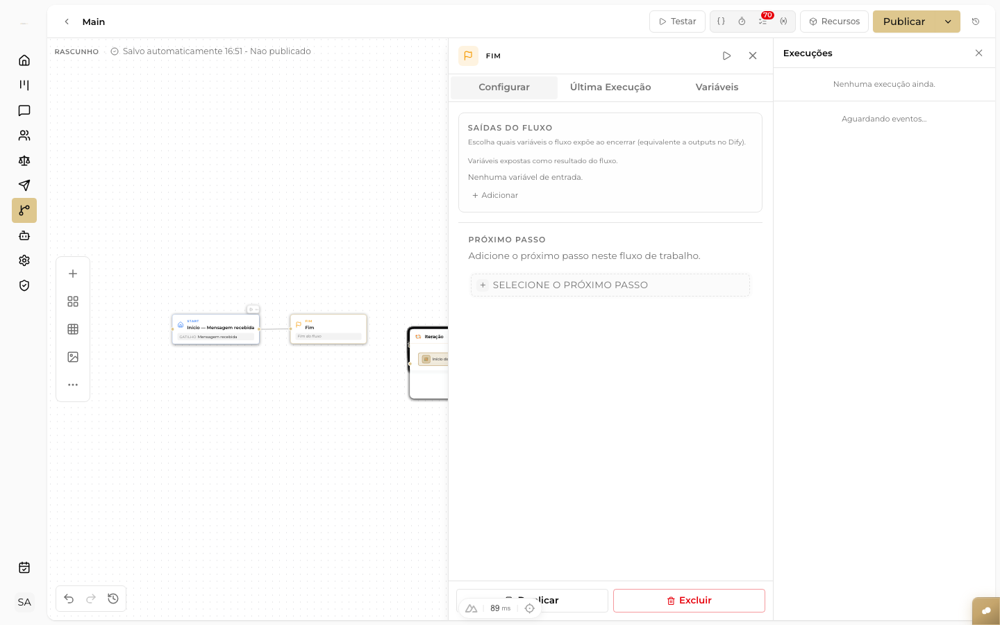 CAPTURAR: nó End no canvas após um Enviar Mensagem de despedida