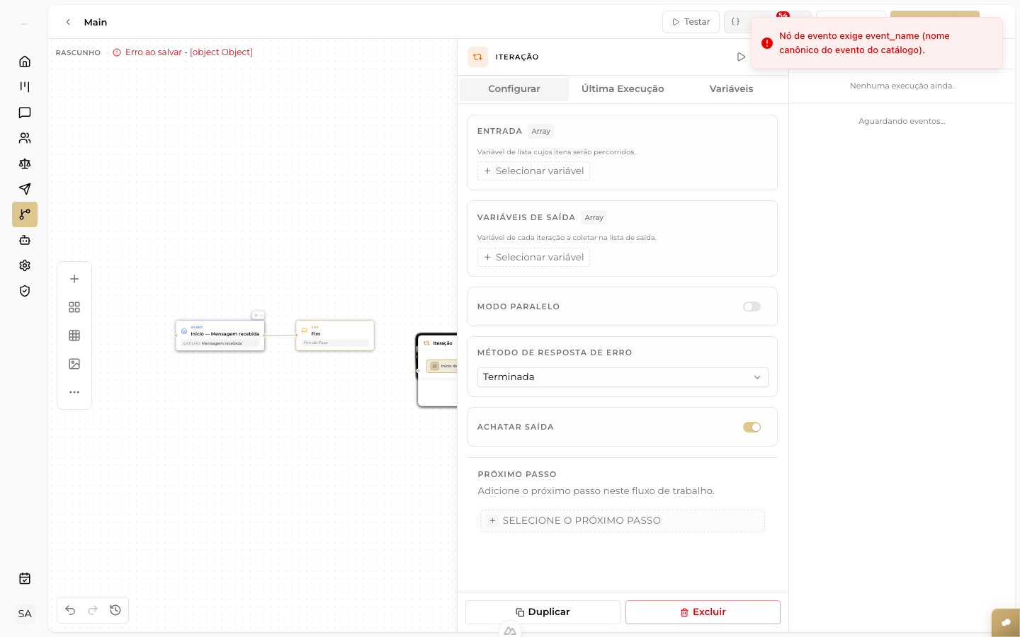 CAPTURAR: painel de configuração do Evento do Sistema